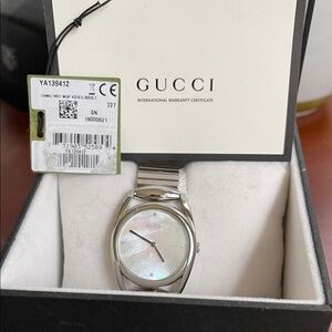 NWT Gucci horsebit stainless steel mother of pearl watch.